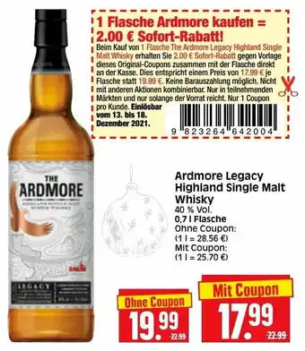 Edeka Herkules Ardmore Legacy Highland Single Malt Whisky 0,7L Angebot