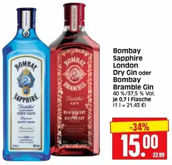 Edeka Herkules Bombay Sapphire London Dry Gin oder Bombay Bramble Gin 0,7L Angebot