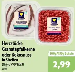 Aktiv Irma EDEKA Herzstücke Granatapfelkerne oder Kokosnuss in Streifen Angebot