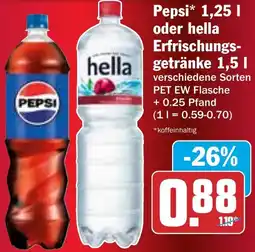 HIT Pepsi oder hella Erfrischungsgetränke Angebot