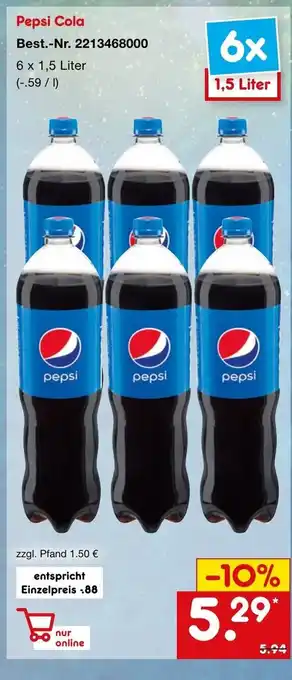 Netto Marken-Discount Pepsi Cola 6 x 1,5liter Angebot
