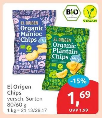 Budni El origen organic manioc chips Angebot