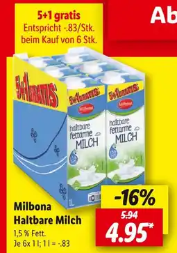 Lidl Milbona haltbare fettarme milch Angebot