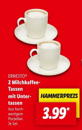 Lidl Ernesto 2 milchkaffee-tassen mit untertassen Angebot