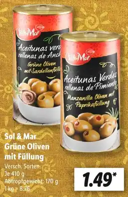 Lidl Sol & mar grüne oliven mit sardellenfüllung Angebot