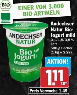 HIT Andechser Natur Bio Jogurt mild Angebot
