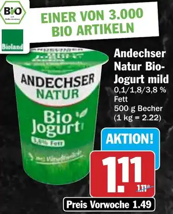 HIT Andechser Natur Bio Jogurt mild Angebot