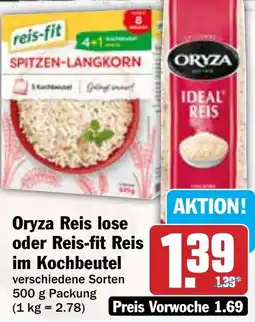 HIT Oryza Reis lose oder Reis-fit Reis im Kochbeutel Angebot