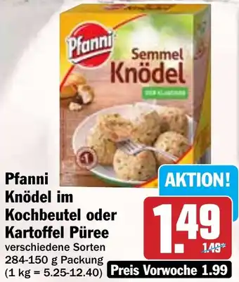 HIT Pfanni Knödel im Kochbeutel oder Kartoffel Püree Angebot