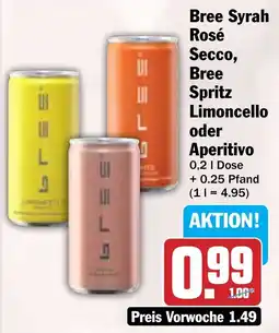 HIT Bree Syrah Rosé Secco, Bree Spritz Limoncello oder Aperitivo Angebot