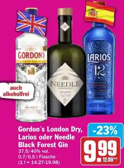 HIT Gordon's London Dry, Larios oder Needle Black Forest Gin Angebot