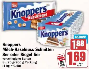HIT Knoppers Milch-Haselnuss Schnitten 8er oder Riegel 5er Angebot
