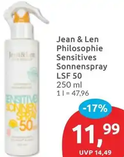 Budni Jean & Len Philosophie Sensitives Sonnenspray LSF 50 Angebot
