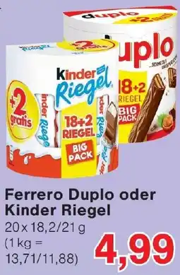 Wiglo Wunderland Ferrero Duplo oder Kinder Riegel Angebot