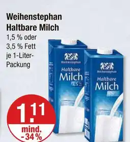 V Markt Weihenstephan haltbare milch 1,5 % fett Angebot