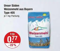 V Markt Unser süden weizenmehl aus bayern type 405 Angebot