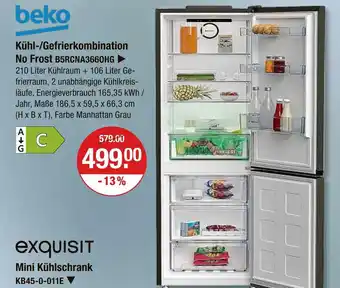 V Markt Beko kühl-/gefrierkombination no frost b5rcna3660hg Angebot