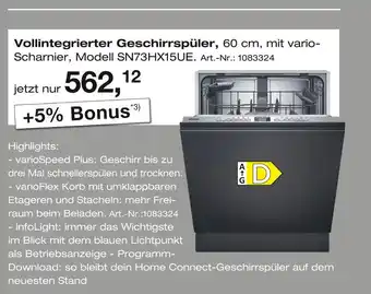 Möbel Inhofer Siemens vollintegrierter geschirrspüler, modell sn73hx15ue Angebot