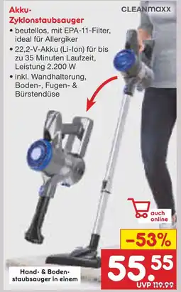 Netto Marken-Discount Cleanmaxx akku-zyklonstaubsauger Angebot