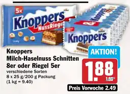 AEZ Knoppers Milch-Haselnuss Schnitten 8er oder Riegel 5er Angebot