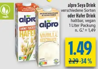 diska alpro Soya Drink oder Hafer Drink Angebot