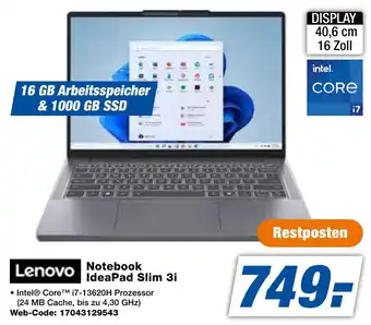 expert Techno Land Lenovo Notebook IdeaPad Slim 3i Angebot