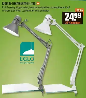 V Baumarkt EGLO Klemm-Tischleuchte Firmo Angebot