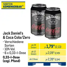 METRO Jack Daniel's & Coca Cola/Zero Angebot