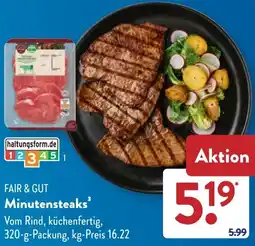 Aldi Süd FAIR & GUT Minutensteaks Angebot