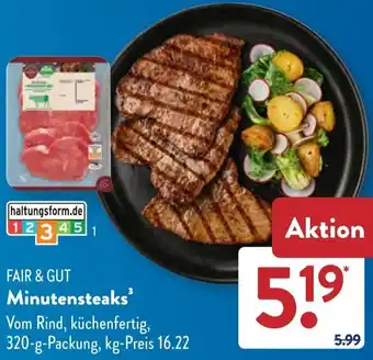 Aldi Süd FAIR & GUT Minutensteaks Angebot