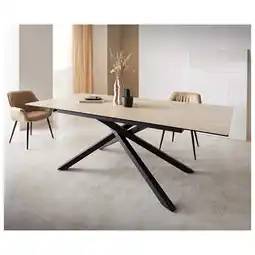 Netto Marken-Discount Esszimmertisch Edge Keramik Travertin Natur 180-220x100 Kreuzgestell Rechteck Schwarz ausziehbar Angebot