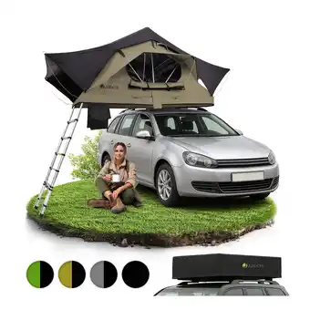 Netto Marken-Discount Juskys Autodachzelt Lago 120 x 210 cm - LED-Beleuchtung & Leiter - Schwarz / Khaki Angebot