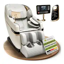 Netto Marken-Discount Juskys Massagesessel Naxos mit LCD-Bedienung, Bluetooth, USB & Heizung – Weiß/Hellgrau Angebot