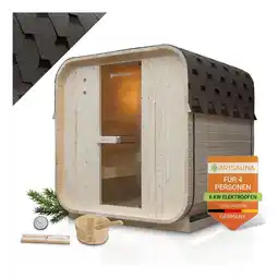 Netto Marken-Discount Artsauna Fasssauna Nolvik L - 4 Personen, mit 6 kW Ofen & Zubehör für Garten, Cube Design Angebot