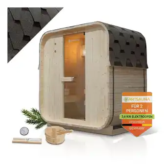 Netto Marken-Discount Artsauna Fasssauna Nolvik M - 2 Personen, mit 3,6 kW Ofen & Zubehör für Garten, Cube Design Angebot