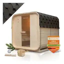 Netto Marken-Discount Artsauna Fasssauna Nolvik XL - 6 Personen, mit 8 kW Ofen & Zubehör für Garten, Cube Design Angebot