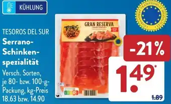 Aldi Süd TESOROS DEL SUR Serrano Schinkenspezialität Angebot