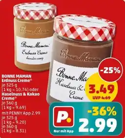 PENNY BONNE MAMAN Erdnuss Creme oder Haselnuss & Kakao Creme Angebot