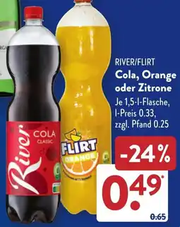 Aldi Süd RIVER/FLIRT Cola, Orange oder Zitrone Angebot
