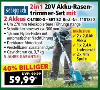 Norma 2in1 20V Akku-Rasentrimmer-Set mit 2 Akkus Angebot