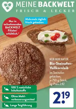 Aldi Süd NUR NUR NATUR Bio-Steinofen Vollkornlaib Angebot