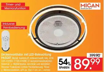 Zurbrüggen MICAN Deckenventilator mit LED-Beleuchtung PASSAT Angebot