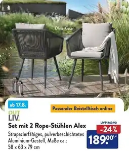 Aldi Süd OUT LIV Set mit 2 Rope-Stühlen Alex Angebot