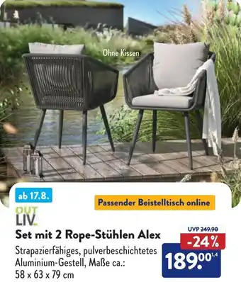 Aldi Süd OUT LIV Set mit 2 Rope-Stühlen Alex Angebot