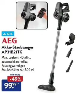 Aldi Süd AEG Akku-Staubsauger AP31B21TG Angebot