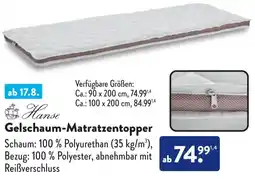Aldi Süd Hanse Gelschaum-Matratzentopper Angebot