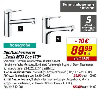 toom Baumarkt Hansgrohe spültischarmatur „zesis m33 eco 150“ Angebot