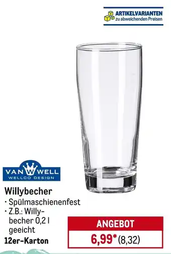 METRO VAN WELL WELLCO DESIGN Willybecher Angebot