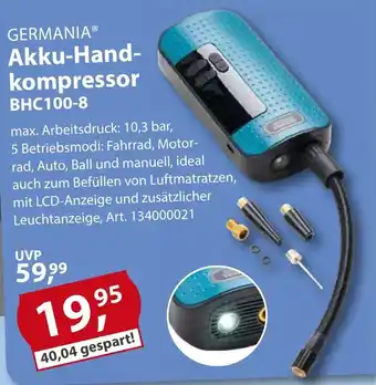 Sonderpreis Baumarkt GERMANIA Akku-Hand- kompressor BHC100-8 Angebot