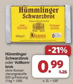 Famila Nord West Hümmlinger Schwarzbrot oder Vollkornbrot Angebot